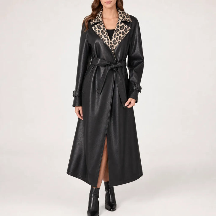 Cecilia Leopard Lined Coat - Color:Black;Size:S