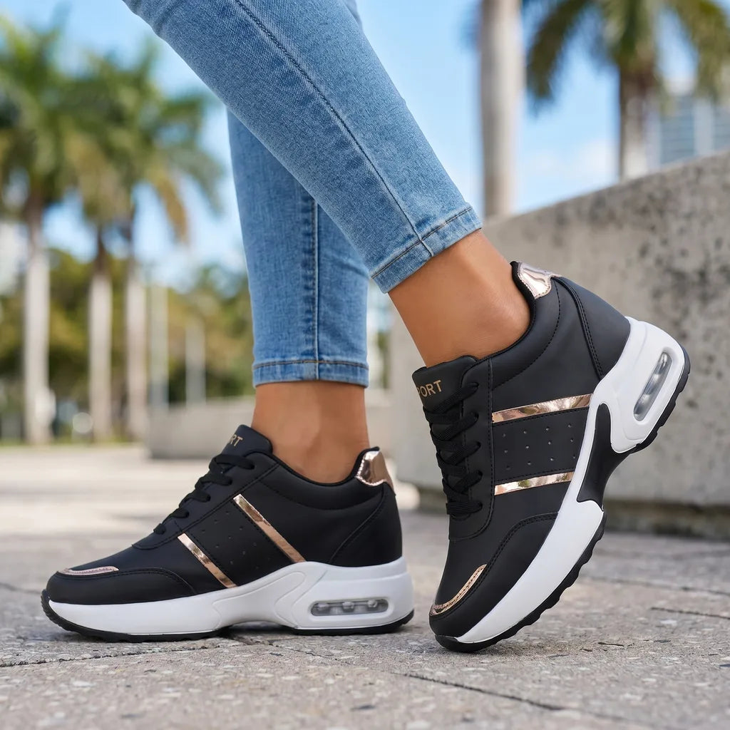 Women's 1010 Black Gold (PU upper) Wharton Platform Wedge Sneakers