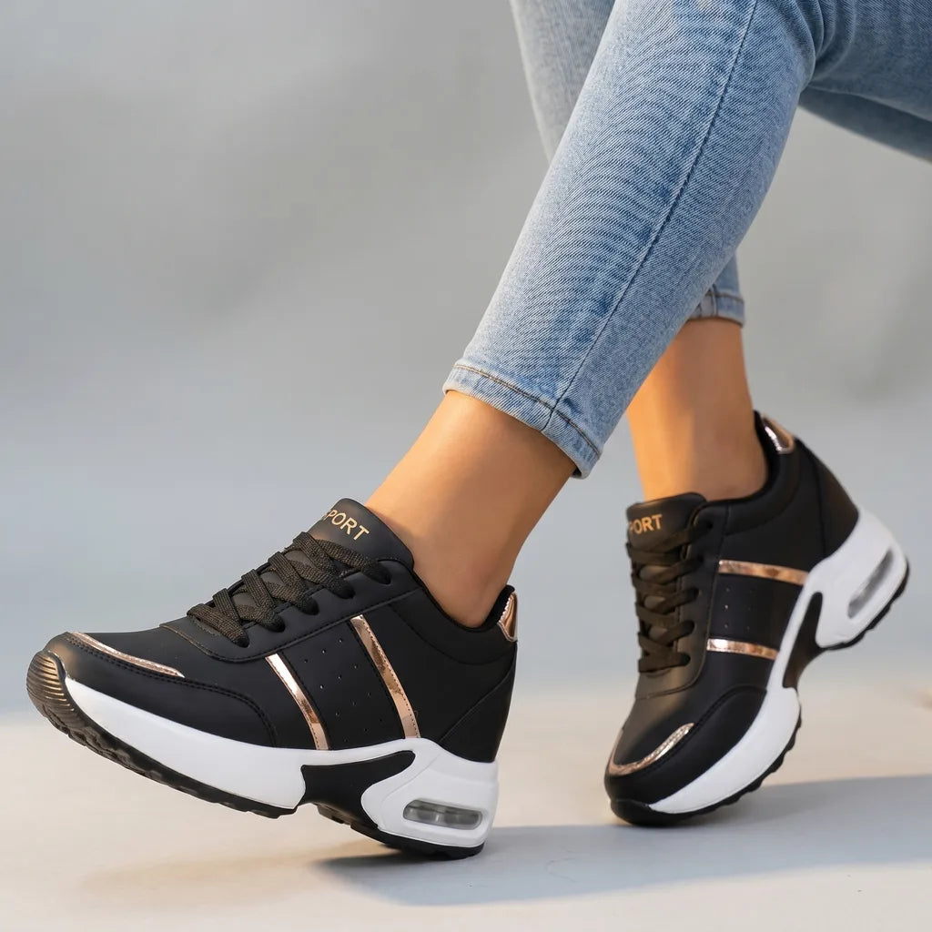 Cecilia Wedge Sneakers - Color:Black/Gold;Size:35