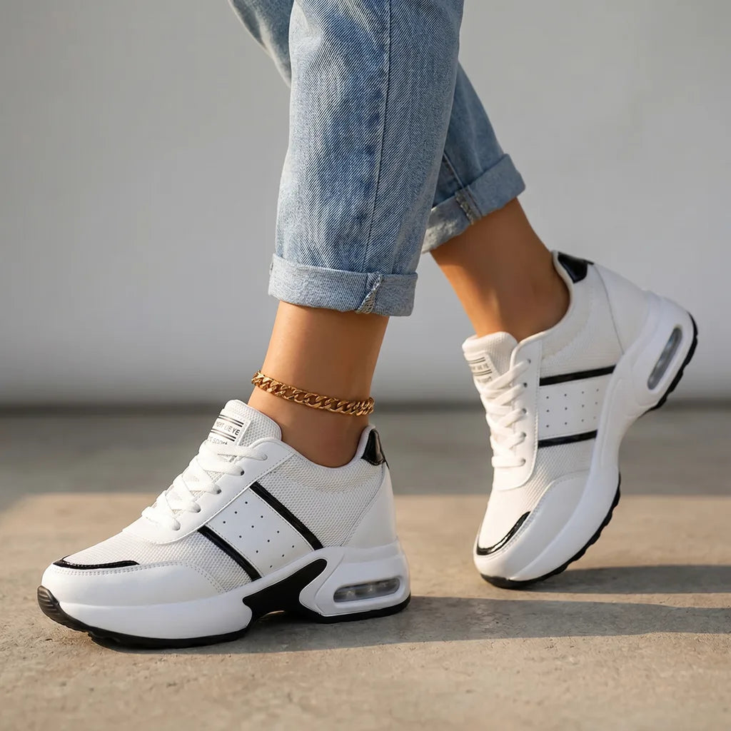 Cecilia Wedge Sneakers - Color:White/Black;Size:35