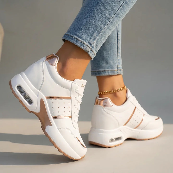 Cecilia Wedge Sneakers - Color:White/Gold;Size:35