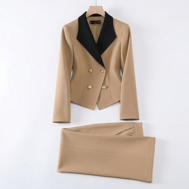Celene Tailored Suit Set - Color:Khaki Suit Set;Size:XS