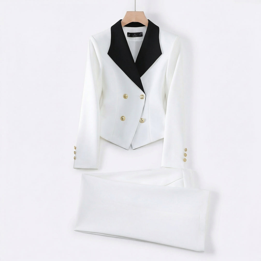 Celene Tailored Suit Set - Color:White Suit Set;Size:XS