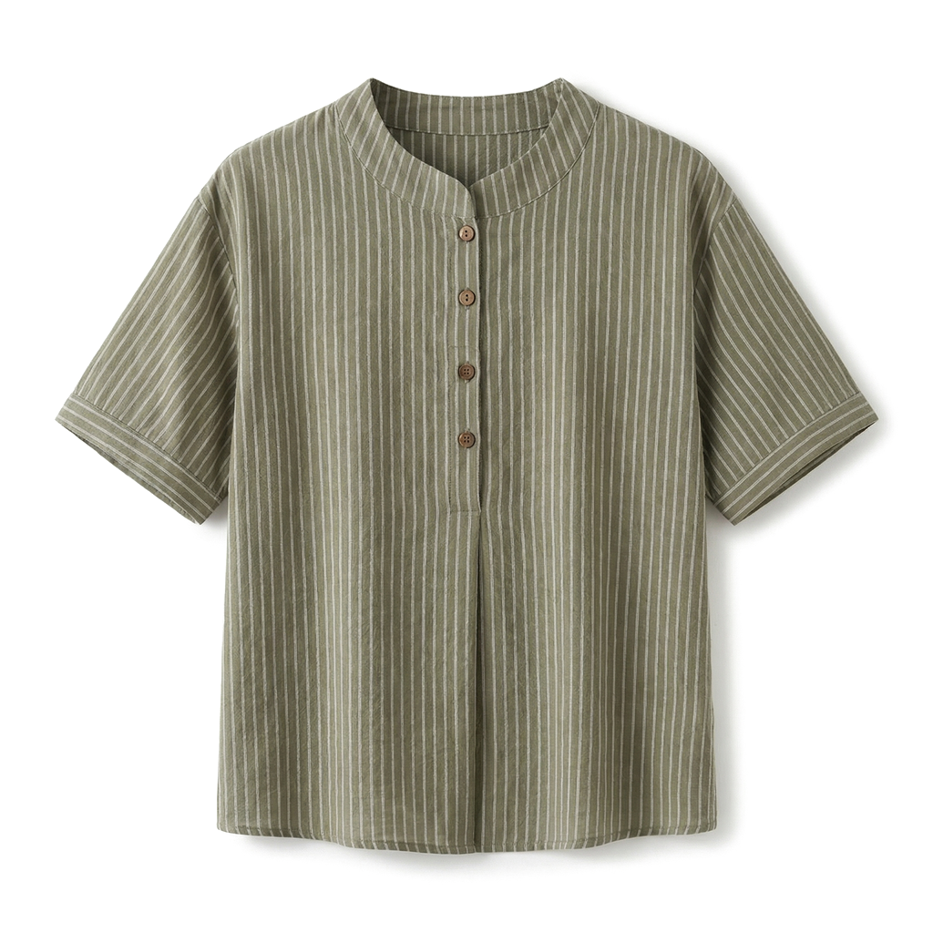 Celeste Cotton Striped Top - Color:Forest Green;Size:S