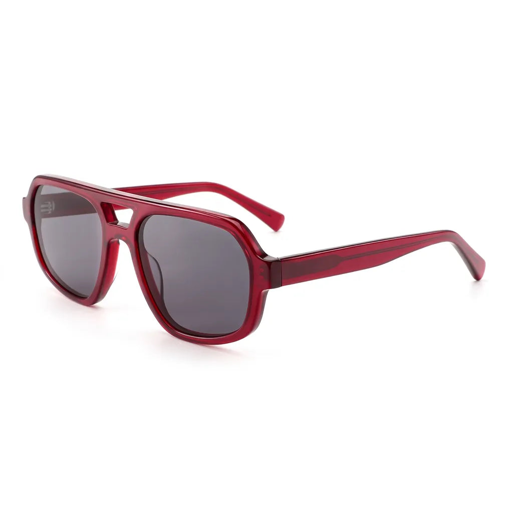 Celeste Double Bar Sunglasses - Color:Transparent Red Gray Lenses