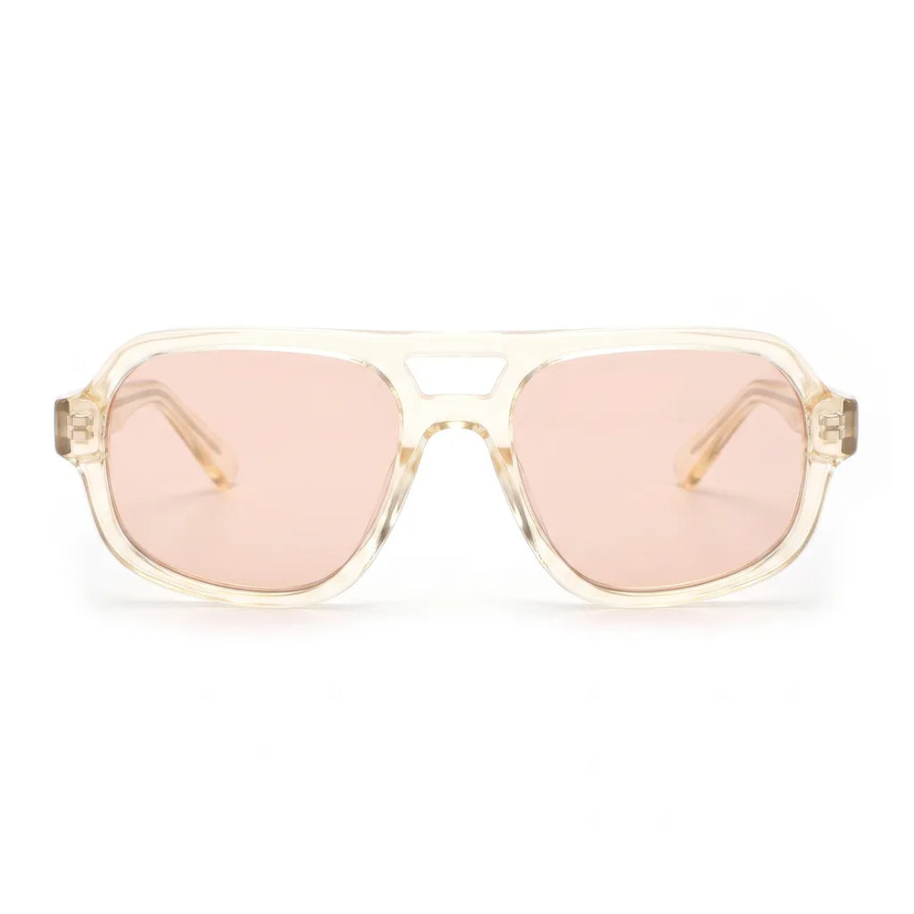 Women's Transparent Yellow Orange Lenses Celeste Double Bar Sunglasses