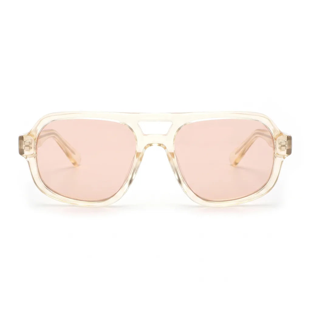 Women's Transparent Yellow Orange Lenses Celeste Double Bar Sunglasses