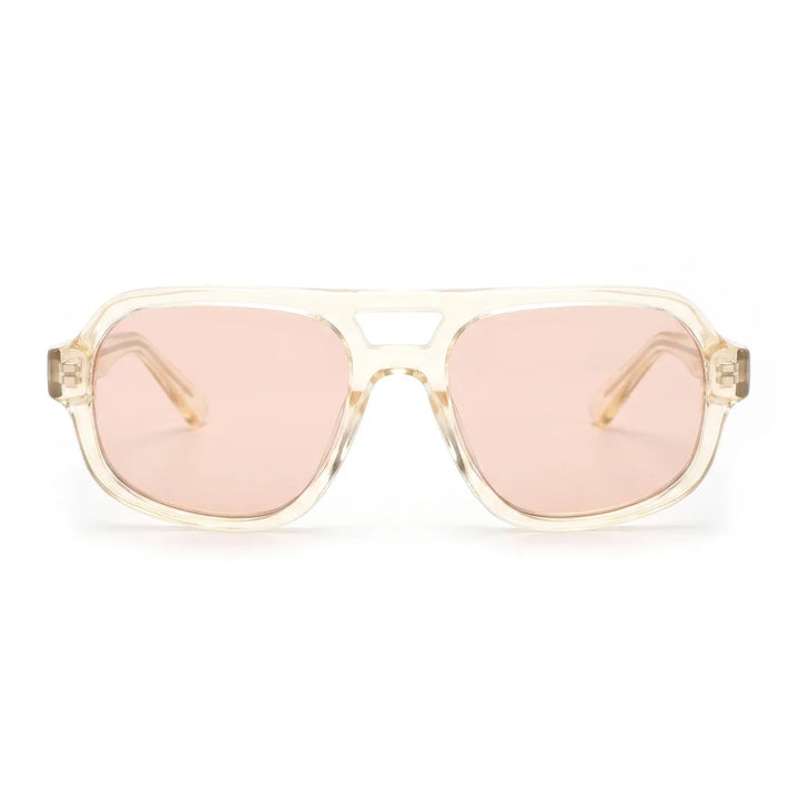 Women's Transparent Yellow Orange Lenses Celeste Double Bar Sunglasses