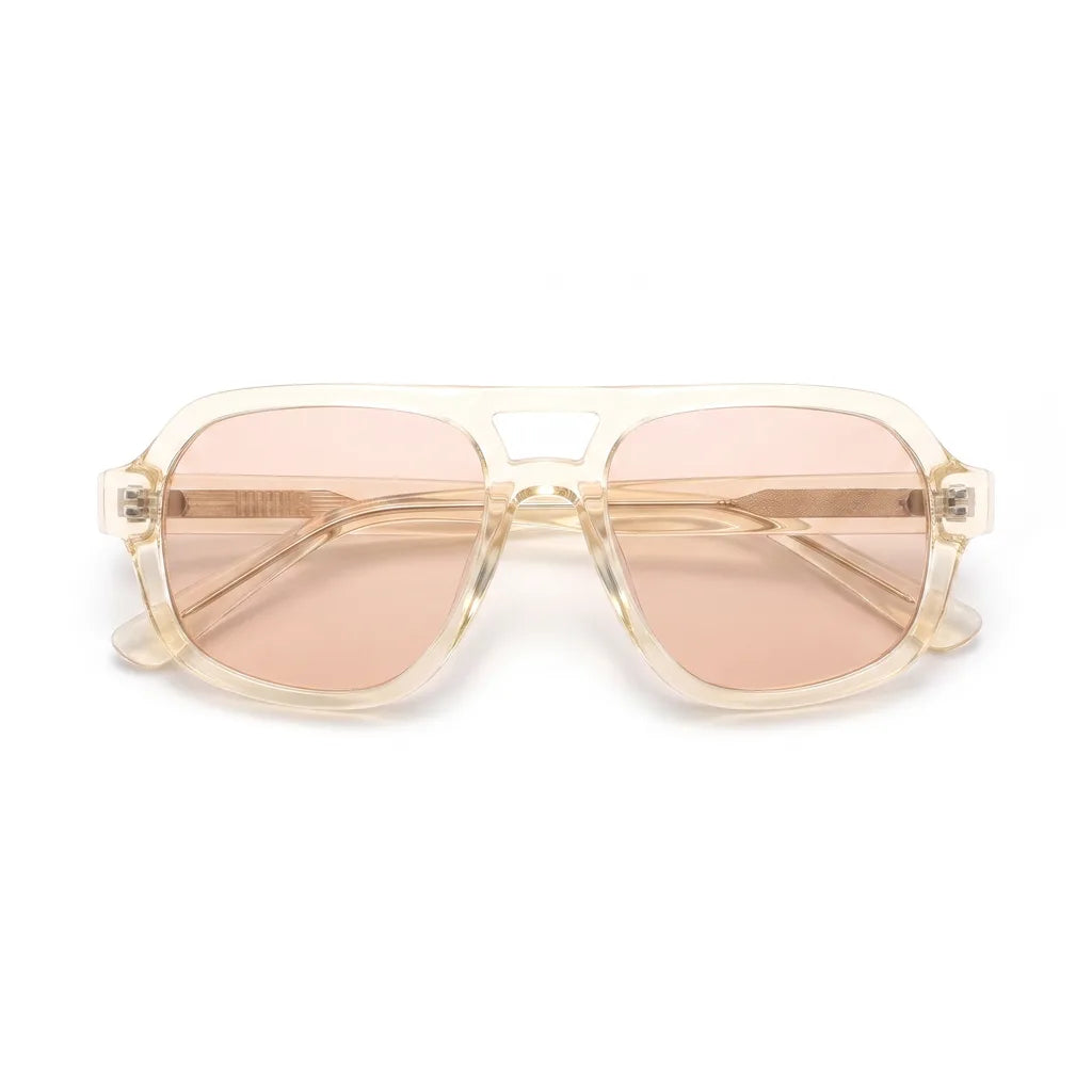 Women's Transparent Yellow Orange Lenses Celeste Double Bar Sunglasses