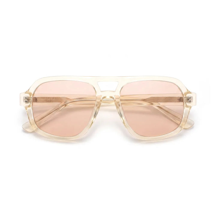 Women's Transparent Yellow Orange Lenses Celeste Double Bar Sunglasses