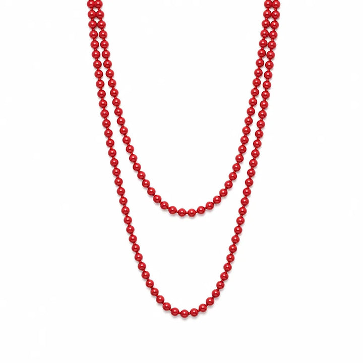 Celeste Rope Pearl Necklace - Color:Red