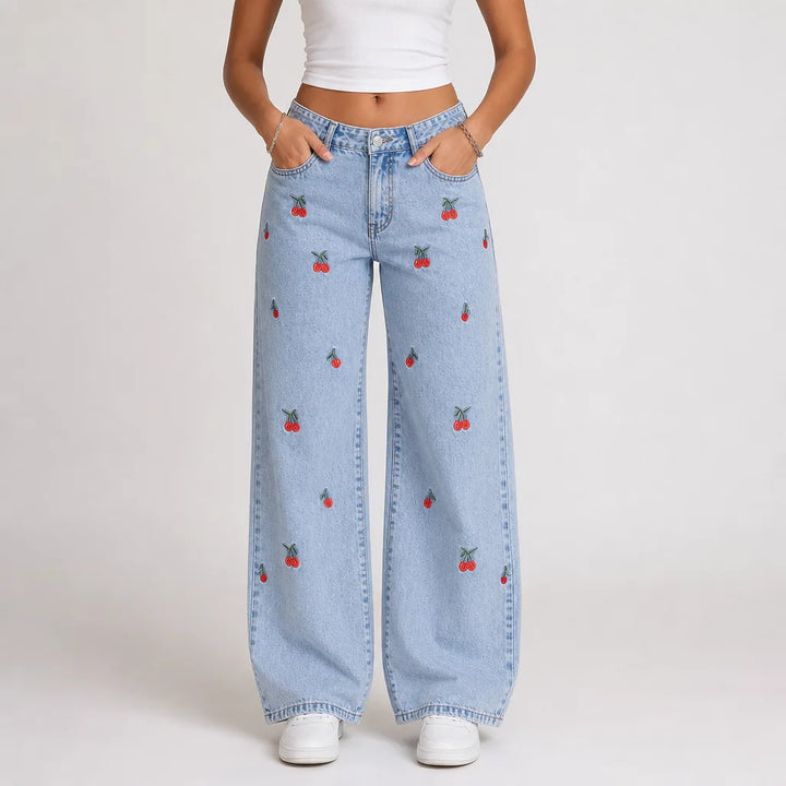 Cerise | Mom Jeans Baggy Wide Leg Jeans - Color:Blue;Size:XS