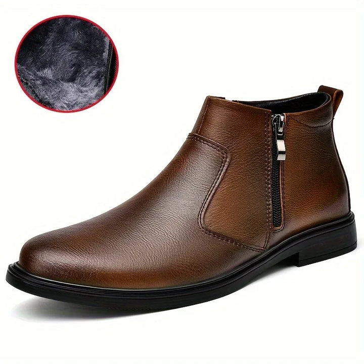 Charley |  Men's Luxury Leather Boots - Color:Dark Brown Plus Velvet;Size:38
