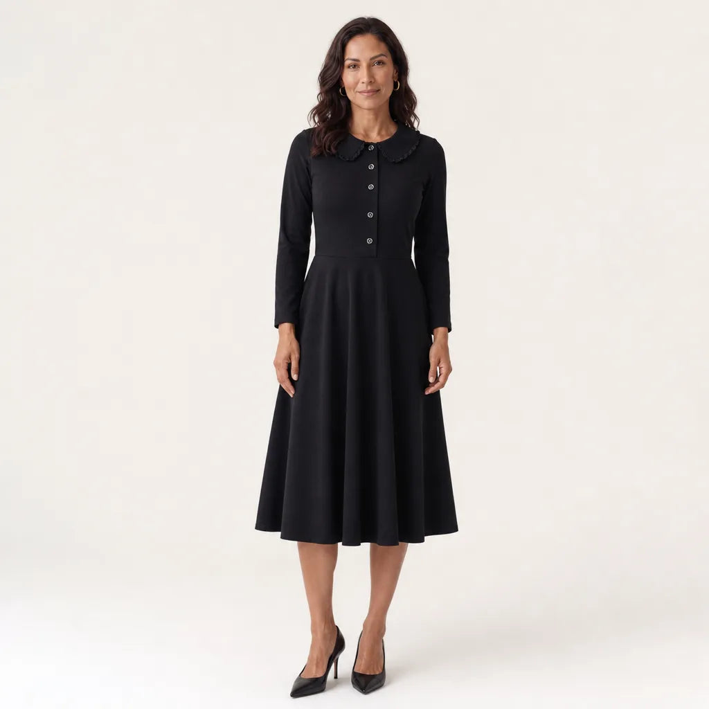 Chelsey Collar Dress - Color:Black;Size:S