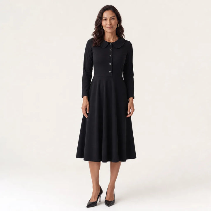 Chelsey Collar Dress - Color:Black;Size:S