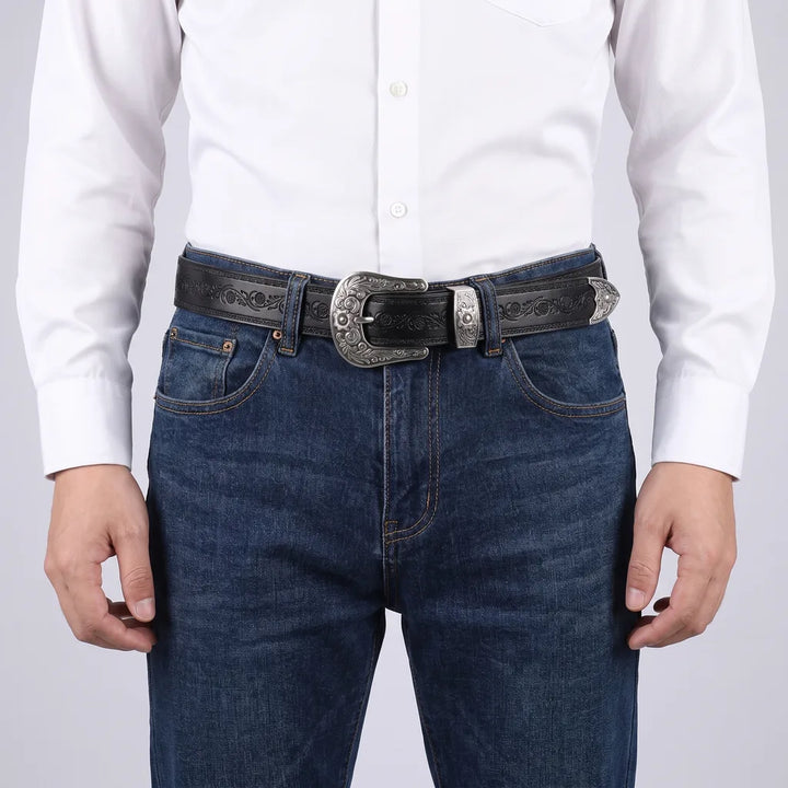 Men's Black Chadwick Embossed Leather Belt