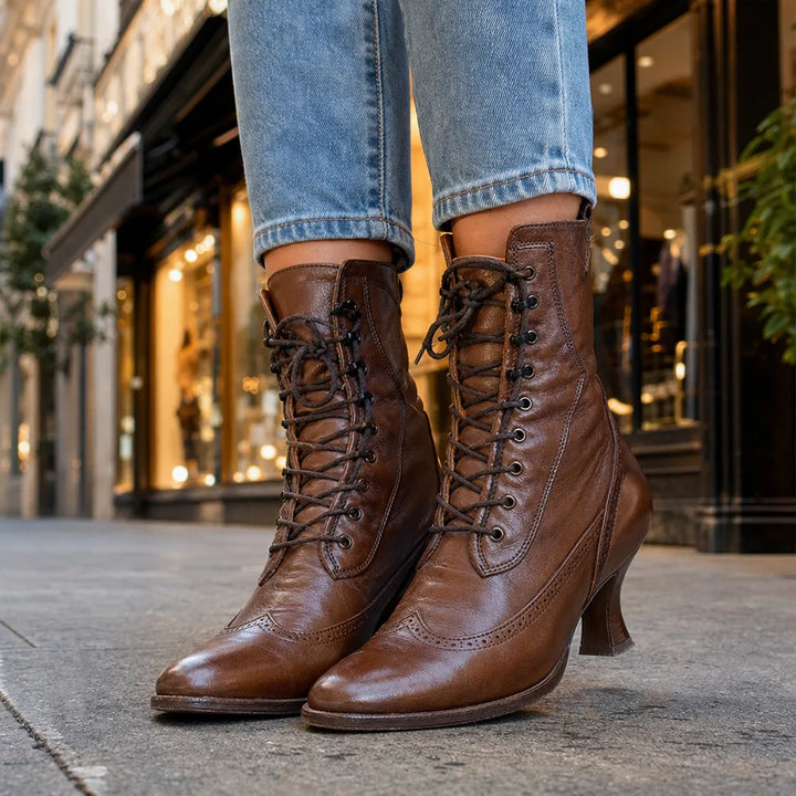 Women's Brown Moody Pointed Lace-Up Boots