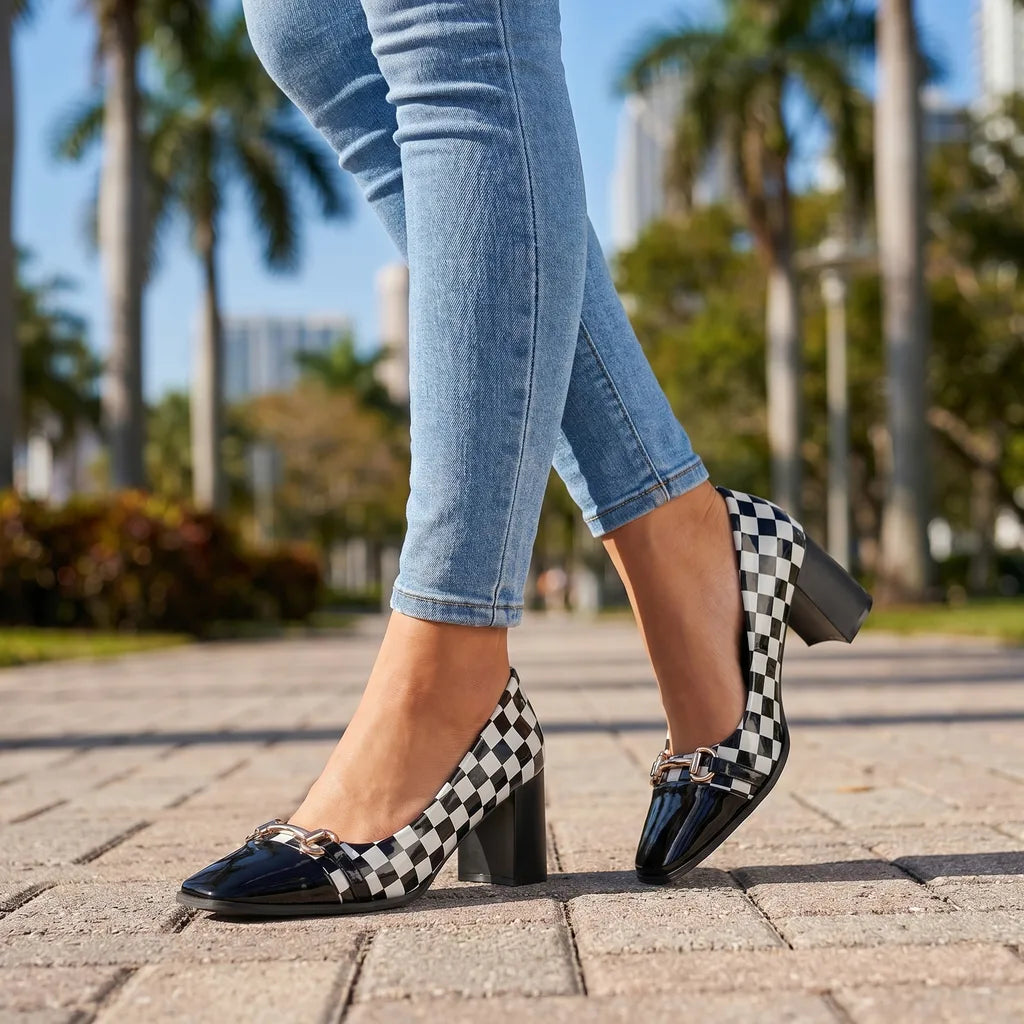 Women's Black Danforth Plaid Block Heels