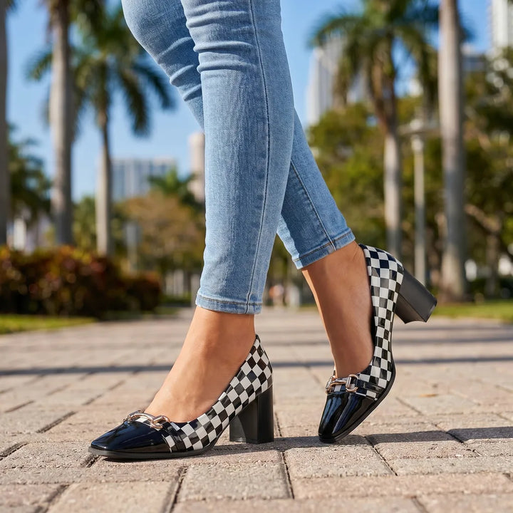 Women's Black Danforth Plaid Block Heels