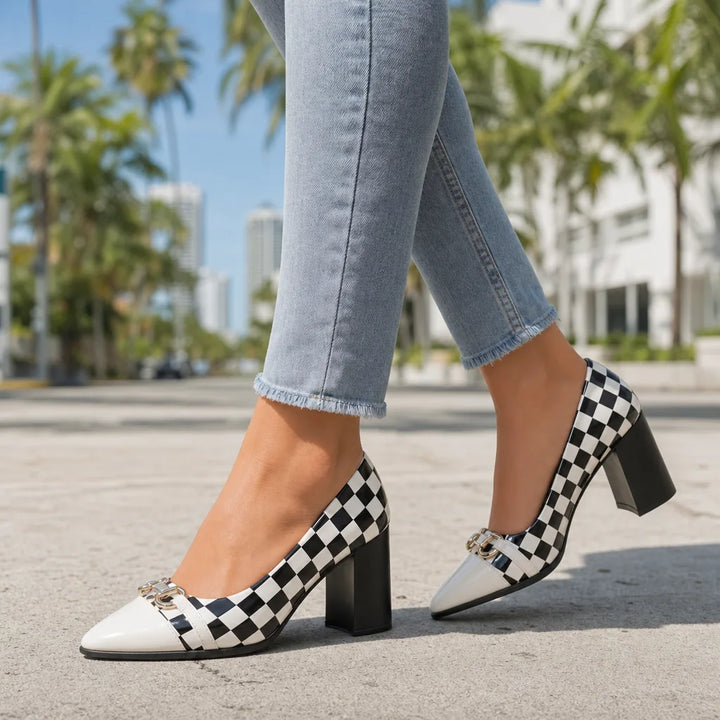 Women's White Danforth Plaid Block Heels