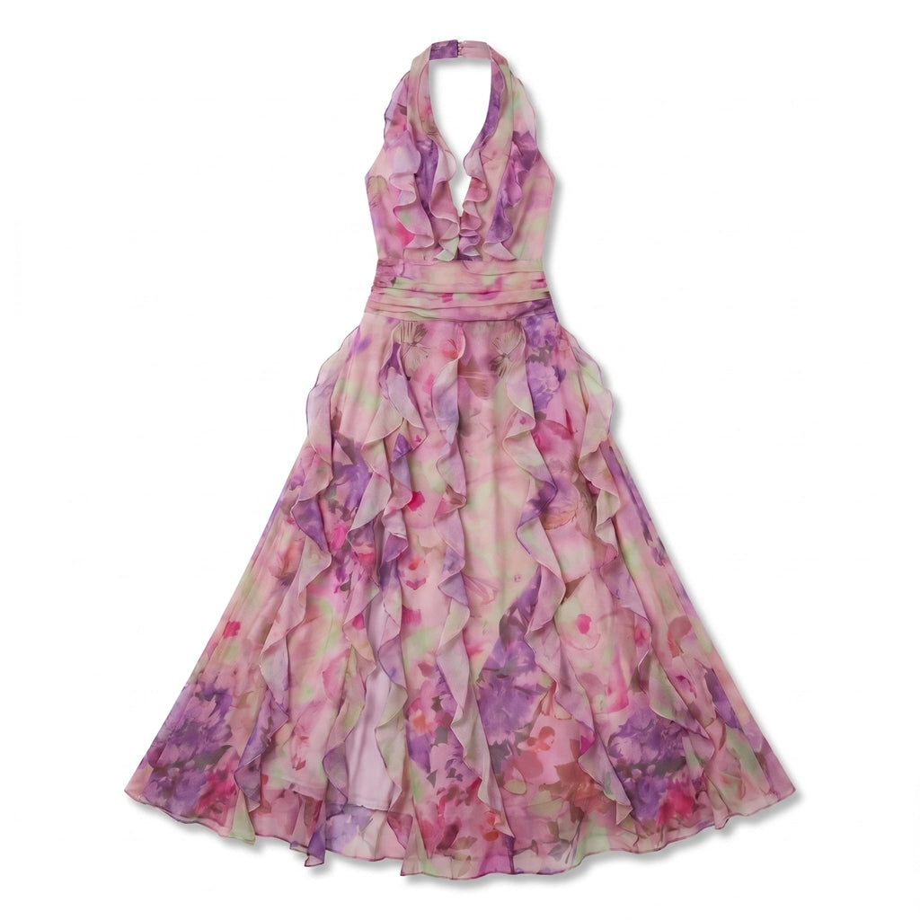 Chloe Floral Halter Dress - Color:Pink;Size:XS