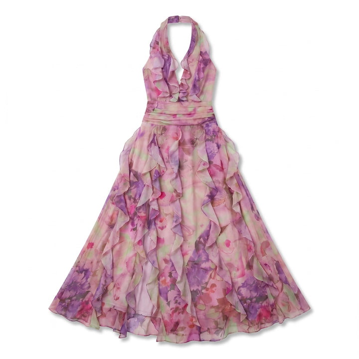 Chloe Floral Halter Dress - Color:Pink;Size:XS