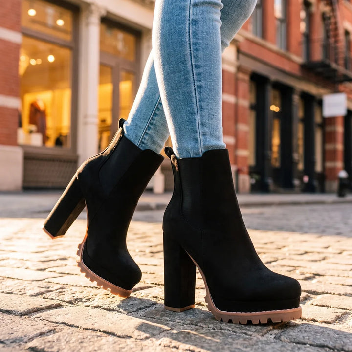 Women's Black Chloe Chunky Heel Boots