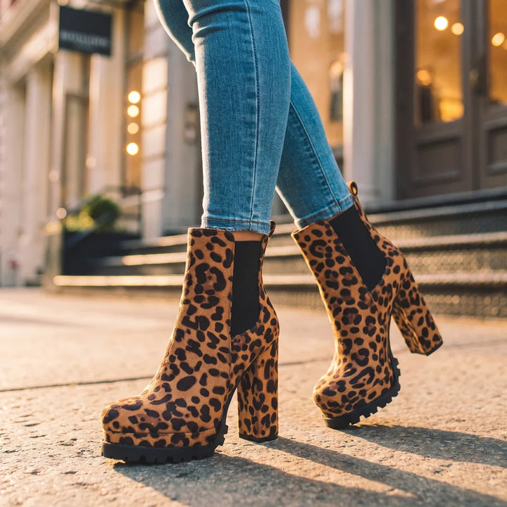 Women's Leopard Print Chloe Chunky Heel Boots
