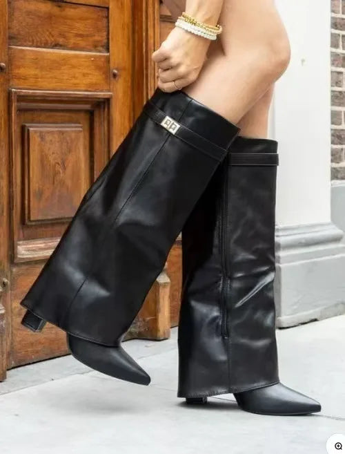 Christie | Women's Elegant Knee-High Boots  - Color:Leather Black;Size:35