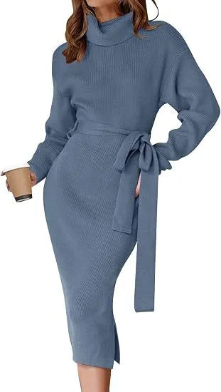Christina | Women's Cozy Sweater Dress - Size:S;Color:Blue