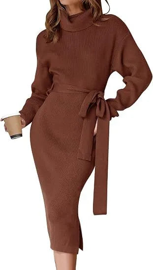 Christina | Women's Cozy Sweater Dress - Size:S;Color:Brown
