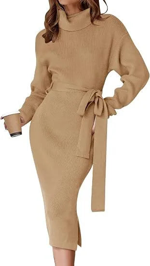 Christina | Women's Cozy Sweater Dress - Size:S;Color:Camel