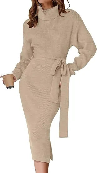 Christina | Women's Cozy Sweater Dress - Size:S;Color:Khaki