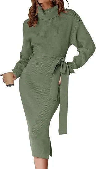 Christina | Women's Cozy Sweater Dress - Size:S;Color:Olive Green