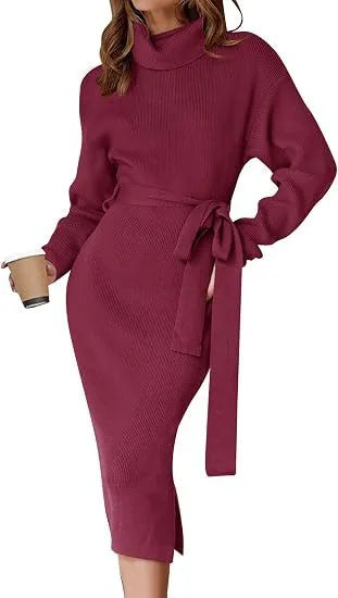 Christina | Women's Cozy Sweater Dress - Size:S;Color:Wine Red