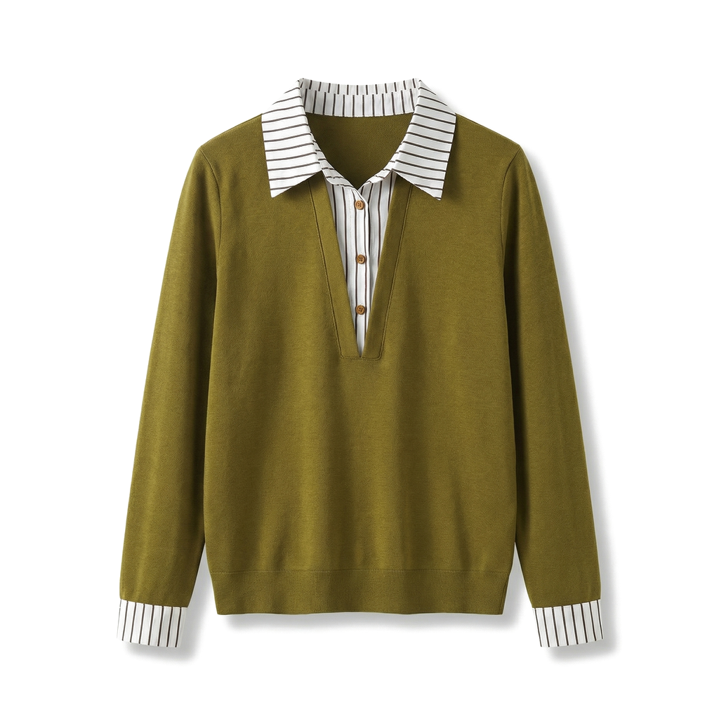 Claire Layered Viscose Shirt - Color:Khaki;Size:S