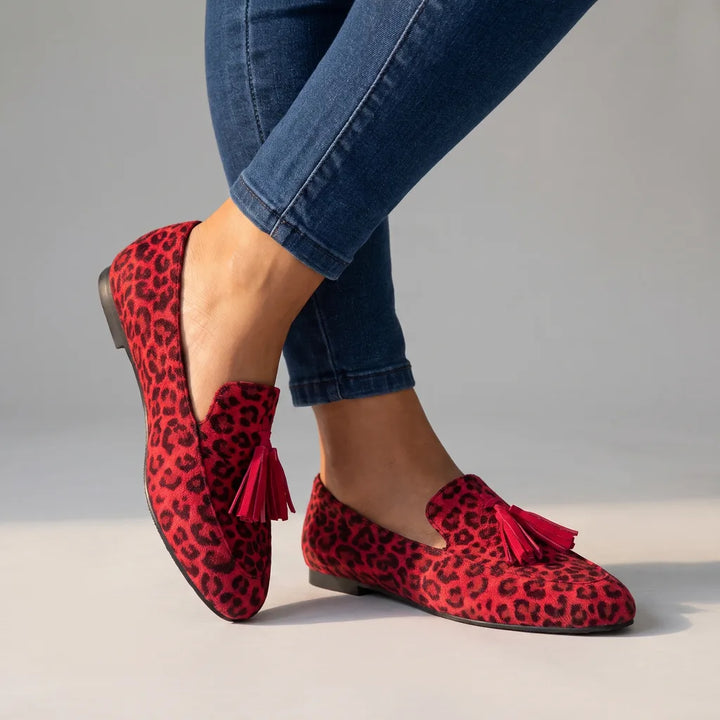 Claire | Women's Orthopedic Tassel Loafers  - Color:Leopard Red;Size:35