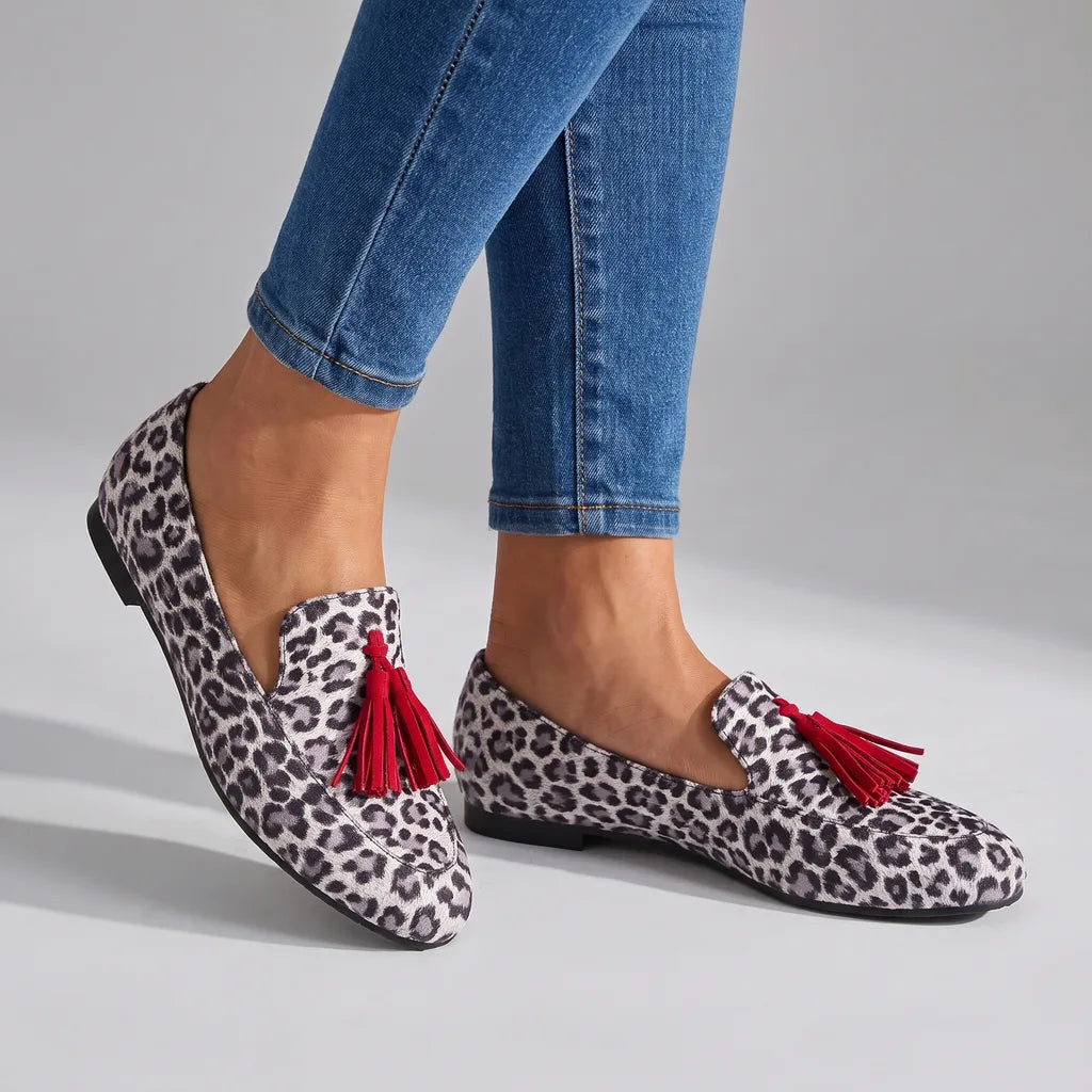 Claire | Women's Orthopedic Tassel Loafers  - Color:Leopard White;Size:35