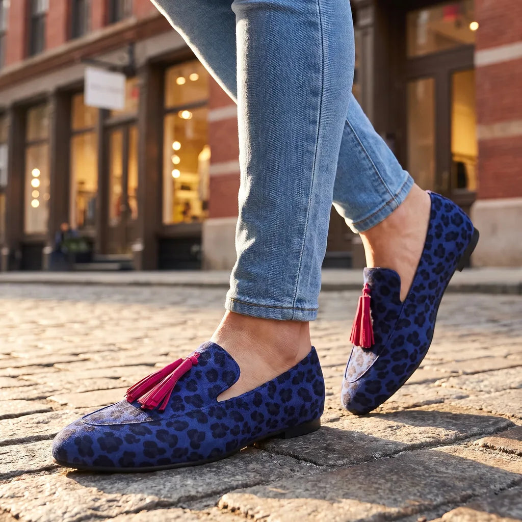 Men's Blue Wakefield Leopard Tassel Loafers