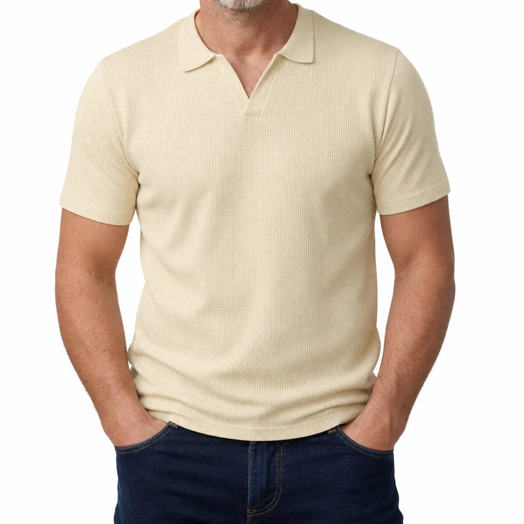 Clancy | Men's Fall Knit Polo Shirt - Color:Beige;Size:S