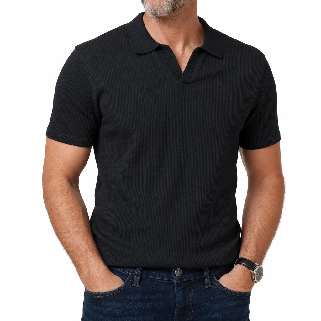 Clancy | Men's Fall Knit Polo Shirt - Color:Black;Size:S