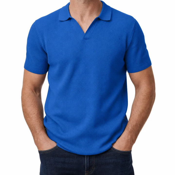 Clancy | Men's Fall Knit Polo Shirt - Color:Blue;Size:S