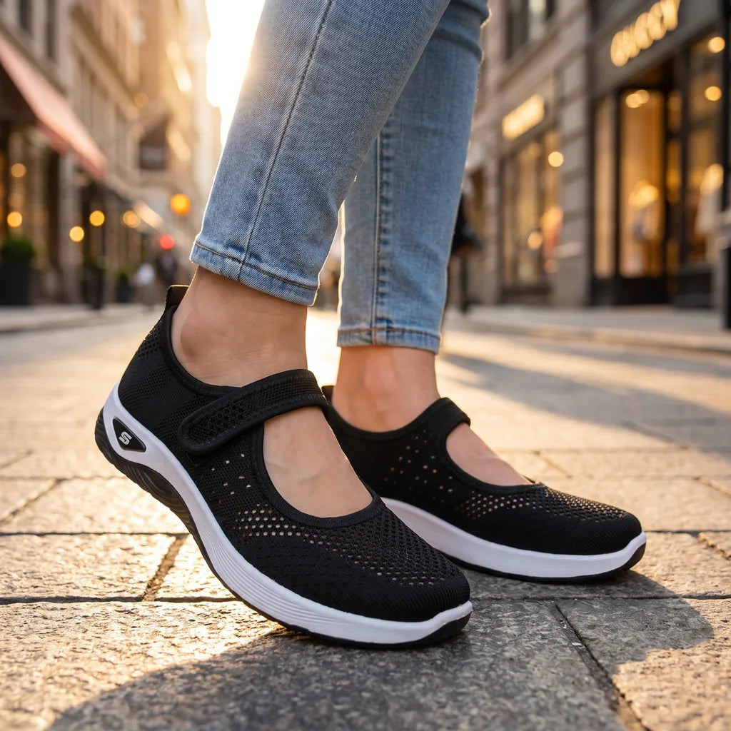 Women's Black Ramsey Mesh Walking Flats