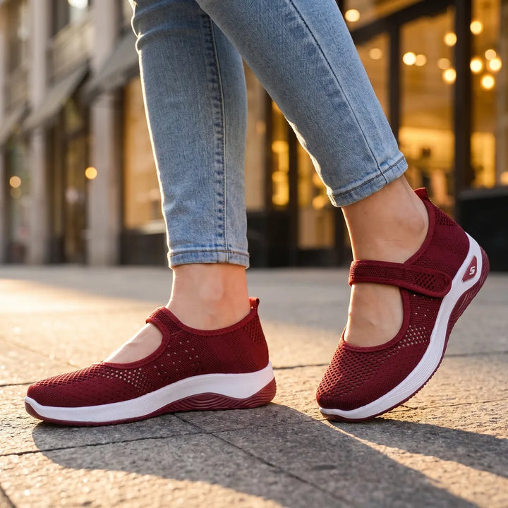 Women's Red Ramsey Mesh Walking Flats