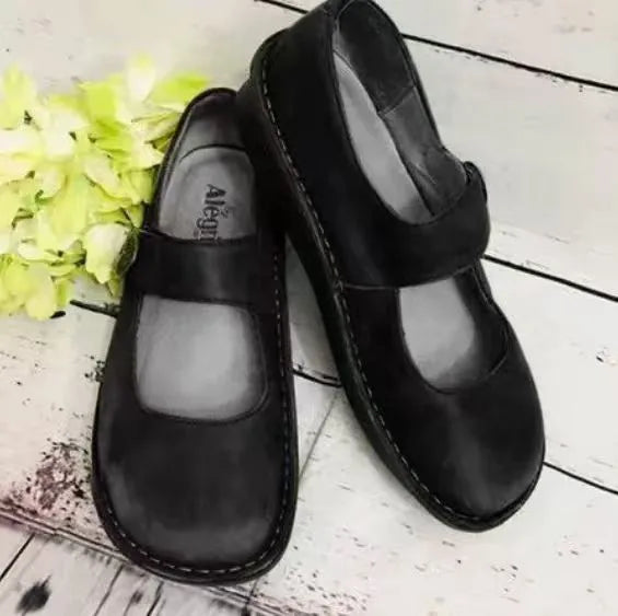Clancy | Women's Orthopedic Mary Jane Flats  - Color:Black;Size:35