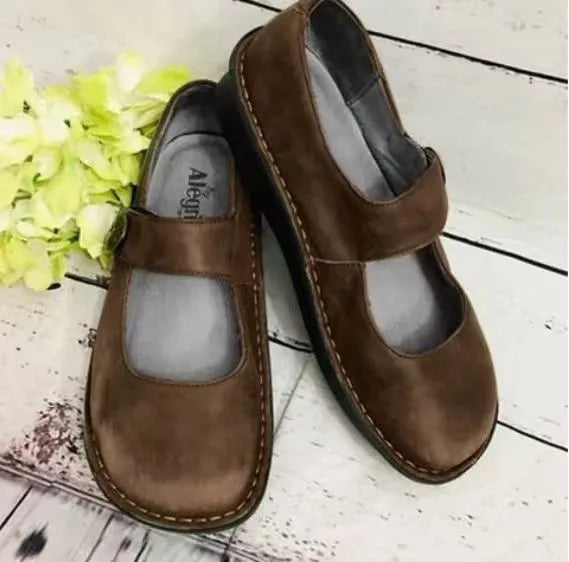Clancy | Women's Orthopedic Mary Jane Flats  - Color:Brown;Size:35