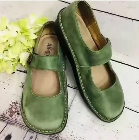 Clancy | Women's Orthopedic Mary Jane Flats  - Color:Green;Size:35