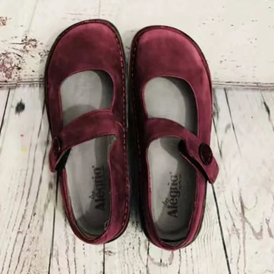 Clancy | Women's Orthopedic Mary Jane Flats  - Color:Red;Size:35
