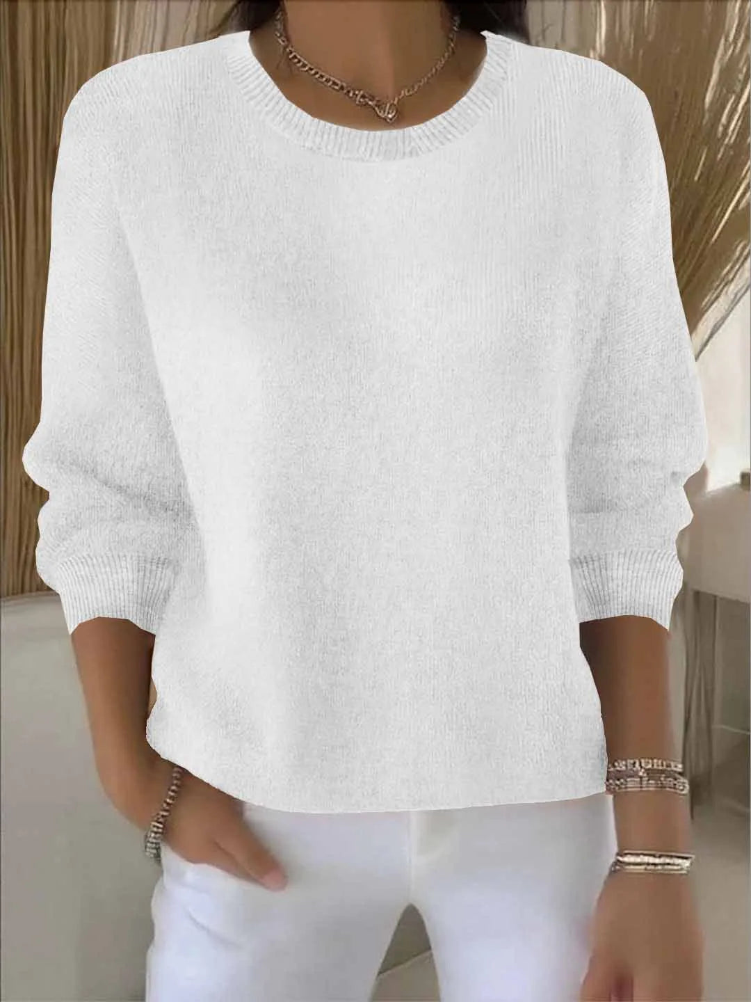 Clancy | Women's Relaxed Soft Knit Sweater - Size:XS;Color:White