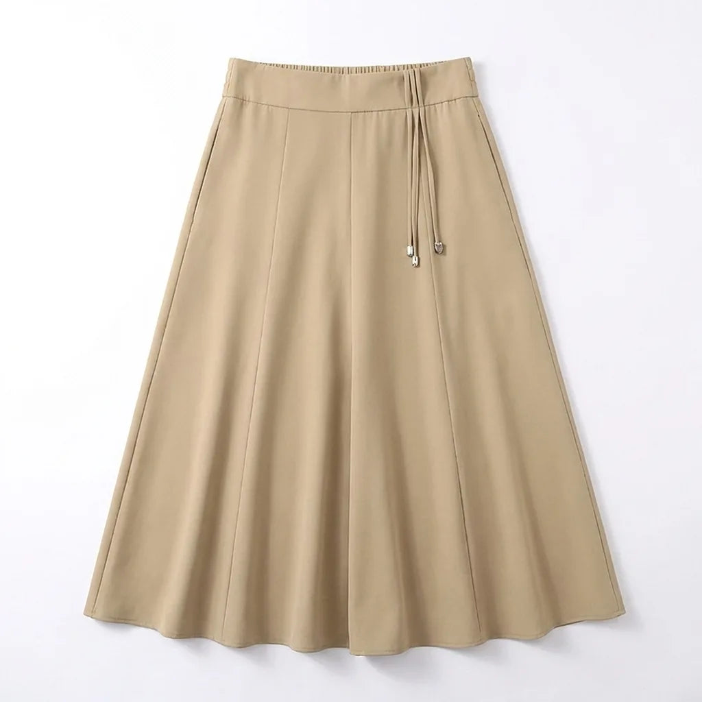 Clara Pleated Midi Skirt - Color:Beige;Size:S